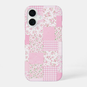 Para iPhone 16 Funda de teléfono de patchwork floral rosa