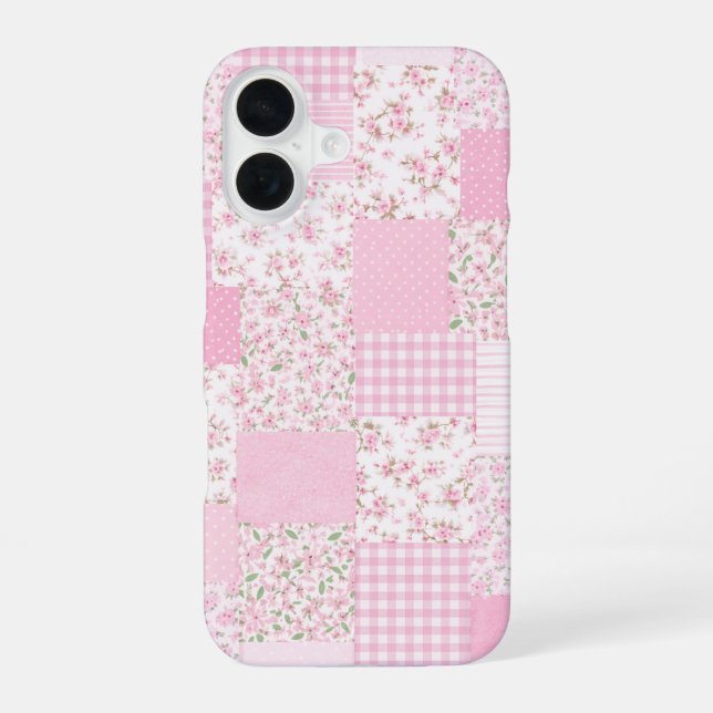 Para iPhone 16 Funda de teléfono de patchwork floral rosa (Reverso )