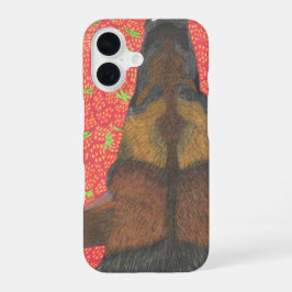 Para iPhone 16 Funda de teléfono de perro y fresa