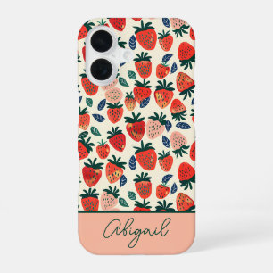 Para iPhone 16 Funda de teléfono de verano con patrón de fresa pe