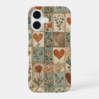 Para iPhone 16 Funda de teléfono estética de patchwork de corazón