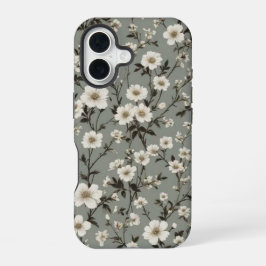 Para iPhone 16 Funda de teléfono floral verde salvia vintage