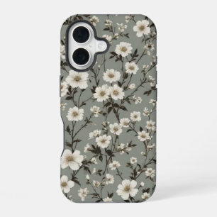 Para iPhone 16 Funda de teléfono floral verde salvia vintage