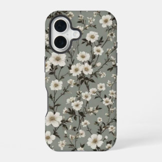 Para iPhone 16 Funda de teléfono floral verde salvia vintage