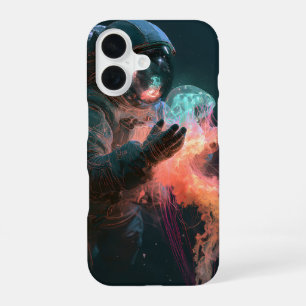 Para iPhone 16 Funda de teléfono Galaxia Astronauta Medusa Neon