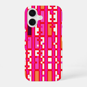 Para iPhone 16 Funda de teléfono geométrica pixel rosa caliente r