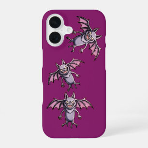 Para iPhone 16 Funda de teléfono magenta con patrón de murciélago