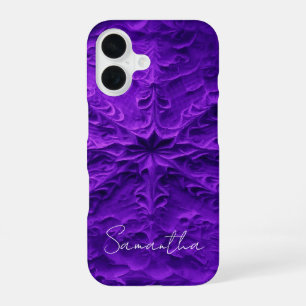 Para iPhone 16 Funda de teléfono morada texturizada con nombre pe