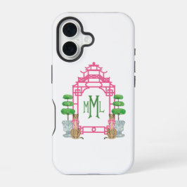 Para iPhone 16 Funda dura Personalizada con Monograma de Pagoda p