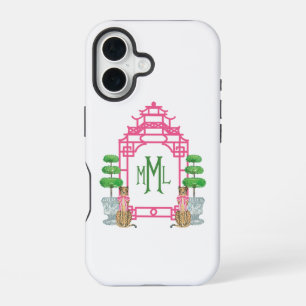Para iPhone 16 Funda dura Personalizada con Monograma de Pagoda p
