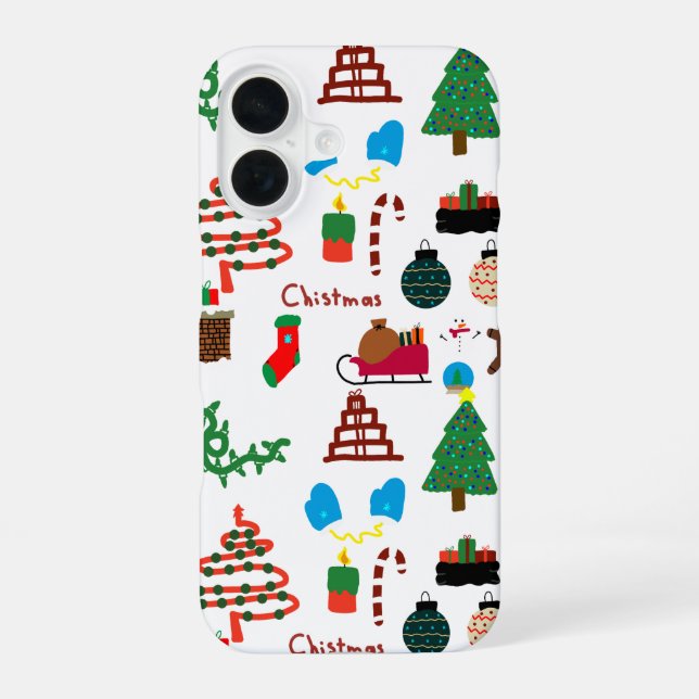 Para iPhone 16 Funda Navidad Doodle  (Reverso )