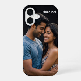 Para iPhone 16 Funda personalizada con foto y nombre de pareja