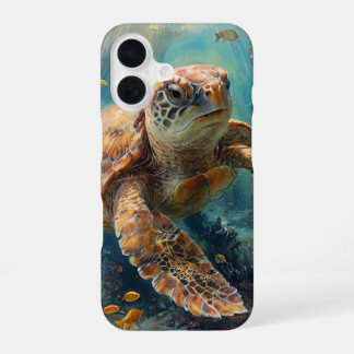 Para iPhone 16 Tortuga boba nadando en la funda del océano