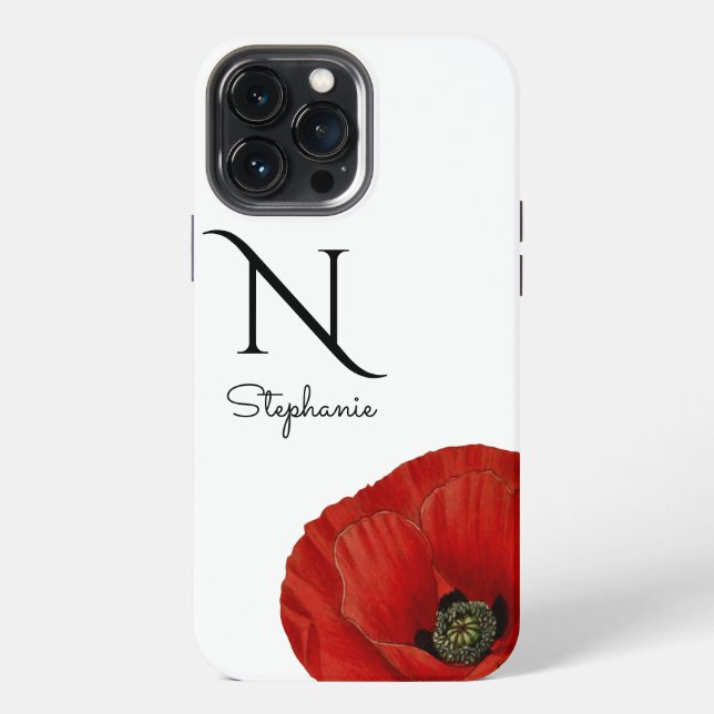 Para iPhone Chic Amapola Roja Monogramada en Funda Case-Mate  (Reverso )