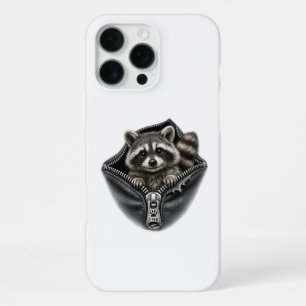 Para iPhone 16 Pro Max Cute funda de teléfono con mapache 3D en bolsillo