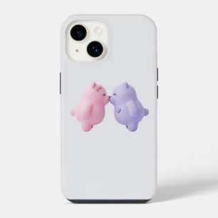 Para iPhone 14 Cute Pastel Kissing Bears Minimalist Funda de Telé