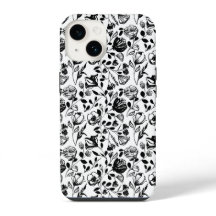 Funda blanco y negro de mano dibujado con flores