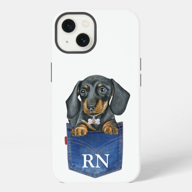Para iPhone Funda Case-Mate con monograma de perro salchicha D (Reverso )