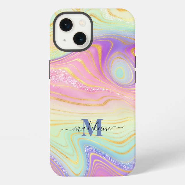 Para iPhone Funda Case-Mate de mármol ágata iridiscente con pu (Reverso )