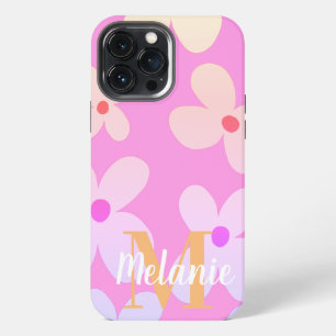 Para iPhone 13 Pro Max Funda con nombre de patrón de flor genial naranja 