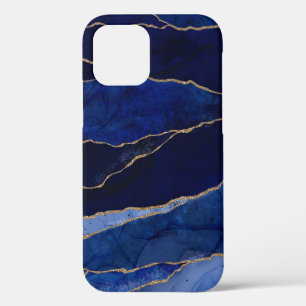 Para iPhone 12 Funda de ágata azul y dorado con estilo minimalist