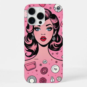 Para iPhone 16 Pro Max Funda de chica de arte pop diseño de funda rosa