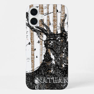 Para iPhone 16 Plus Funda de ciervo abedul árbol lino Tu nombre o cita