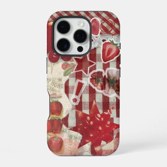 Para iPhone Funda de Collage de Cinta de Fresa Roja | Estética (Reverso )
