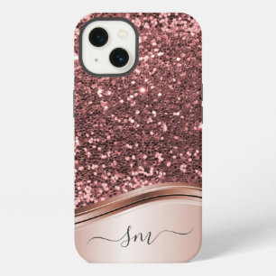 Funda de glitter de metal rosa con monograma a man