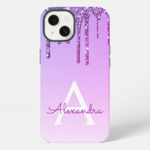 Funda de monograma con brillo de lujo Bling púrpur