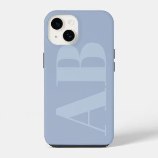Para iPhone 14 Funda de monograma mínimo inicial azul y gris mode