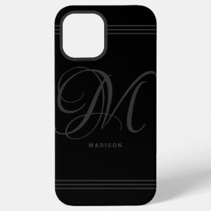 Para iPhone 12 Pro Max Funda de monograma y nombre minimalista en negro y