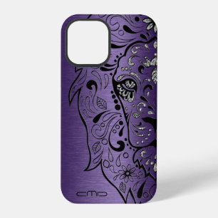 Para iPhone 12 Pro Funda de Sugar Skul con textura metálica de color 