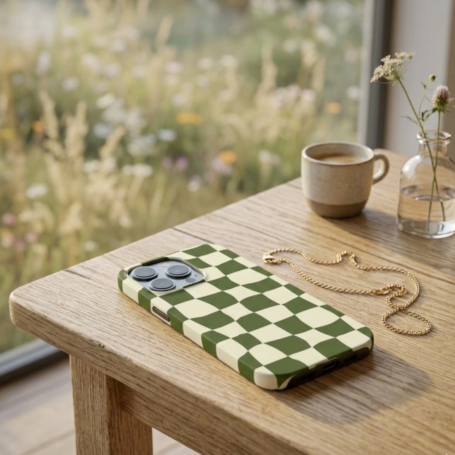 Para iPhone Funda de tablero de ajedrez verde oliva deformada  (Subido por el creador)