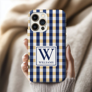 Funda de teléfono a cuadros azul y amarillo person