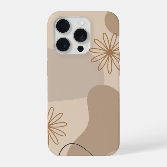 Para iPhone Funda de teléfono abstracta floral beige minimalis (Reverso )