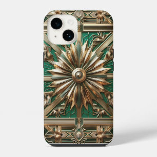 Para iPhone 14 Funda de teléfono Art Deco verde esmeralda y dorad