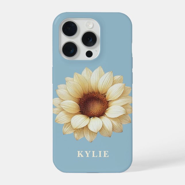 Para iPhone Funda de teléfono azul con nombre de girasol perso (Reverso )