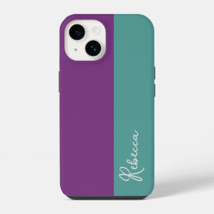 Para iPhone 14 Funda de teléfono con bloqueo de color púrpura y m
