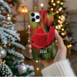 Para iPhone 16 Pro Funda de teléfono con capullo de rosa personalizad
