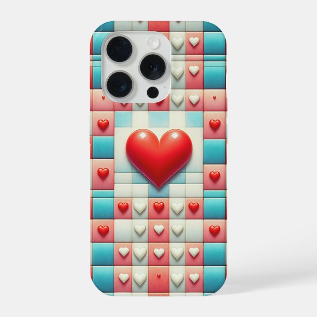 Para iPhone Funda de teléfono con corazón rojo 3D romántico -  (Reverso )