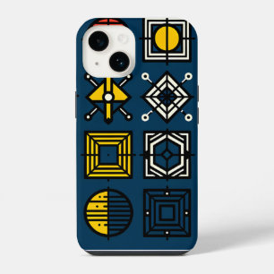 Para iPhone 14 Funda de teléfono con cuadrícula de iconos geométr