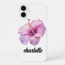 funda de teléfono con flores de hibisco rosadas y