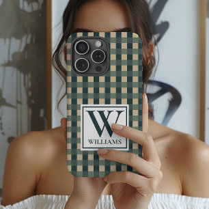 Funda de teléfono con monograma de cuadros persona
