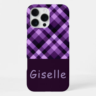 Para iPhone 16 Pro Max Funda de teléfono con monograma de cuadros púrpura