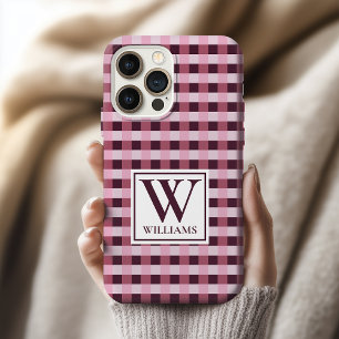 Funda de teléfono con monograma de cuadros rosas p