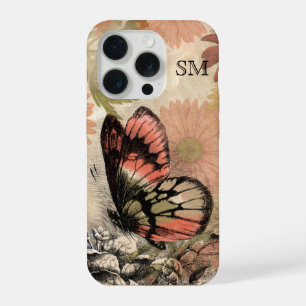 Funda de teléfono con monograma de mariposa floral