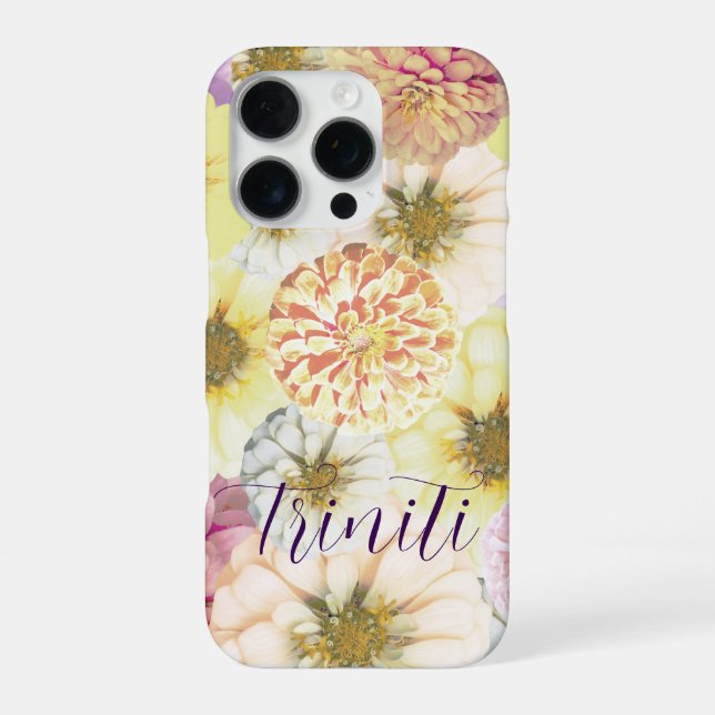 Para iPhone Funda de teléfono con nombre floral personalizado  (Reverso)