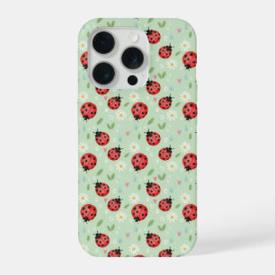 Funda de teléfono con patrón de flores y mariquita