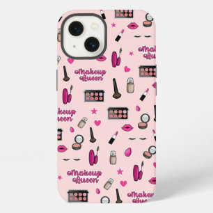 Funda de teléfono con patrón de maquillaje rosa